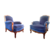 Paire de fauteuils bergères en velour bleu