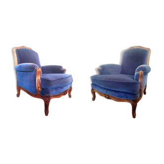 Pair of blue velvet shepherdess chairs