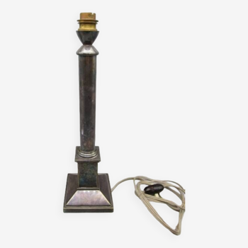 Pied de lampe ancien en bronze argenté, forme colonne