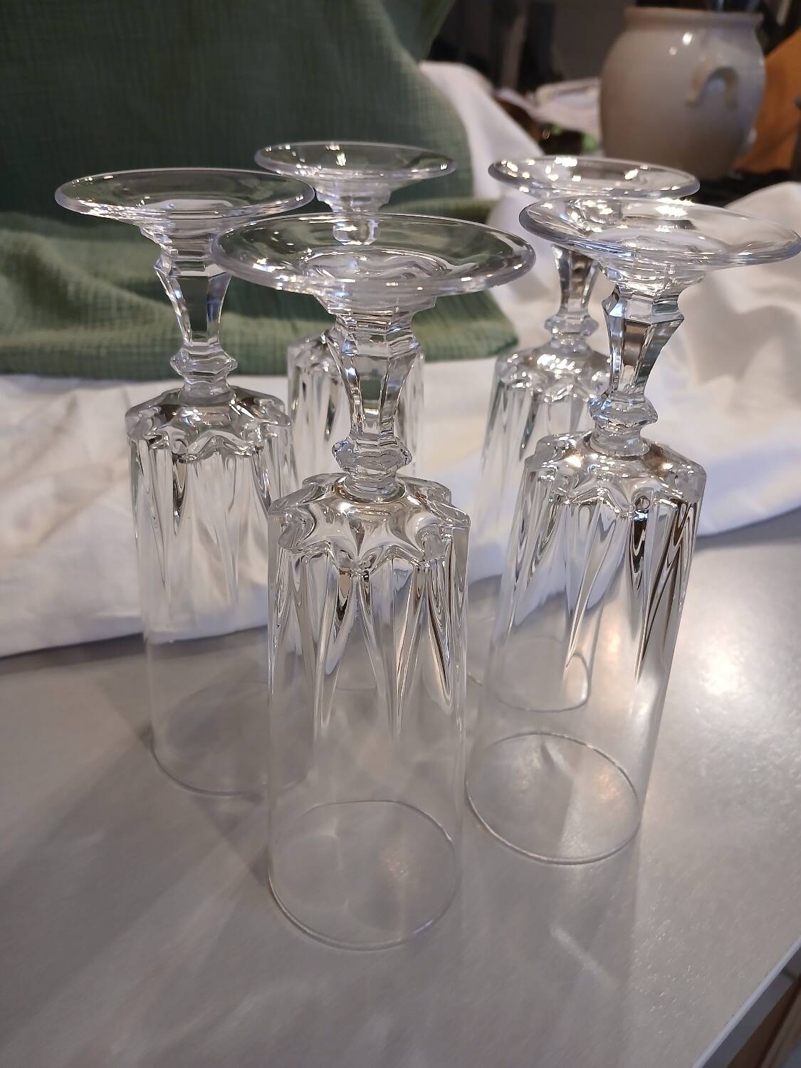 5 antique crystal flutes