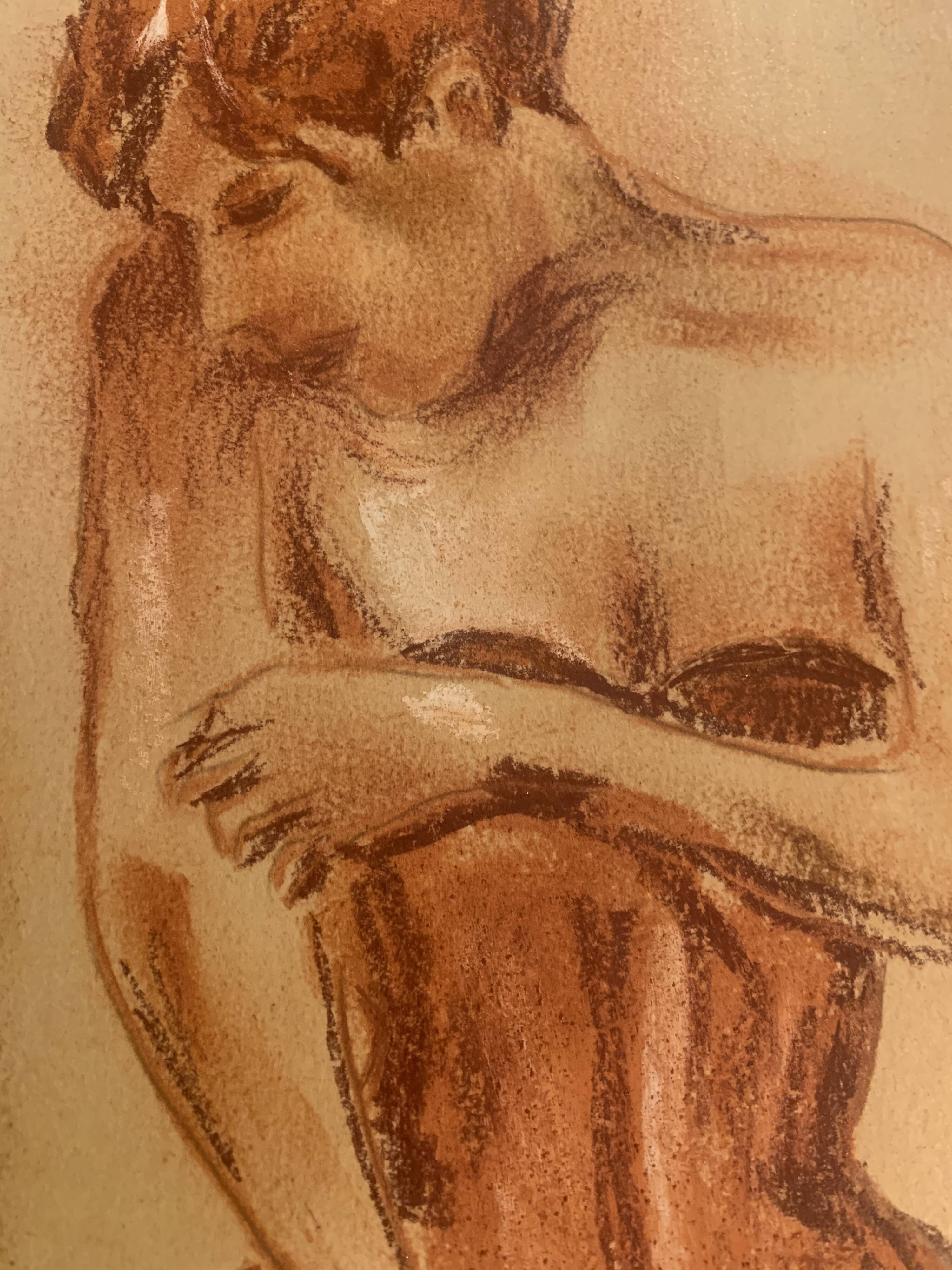 Signed pastel painting, female portrait, Belle Epoque “The Corset”