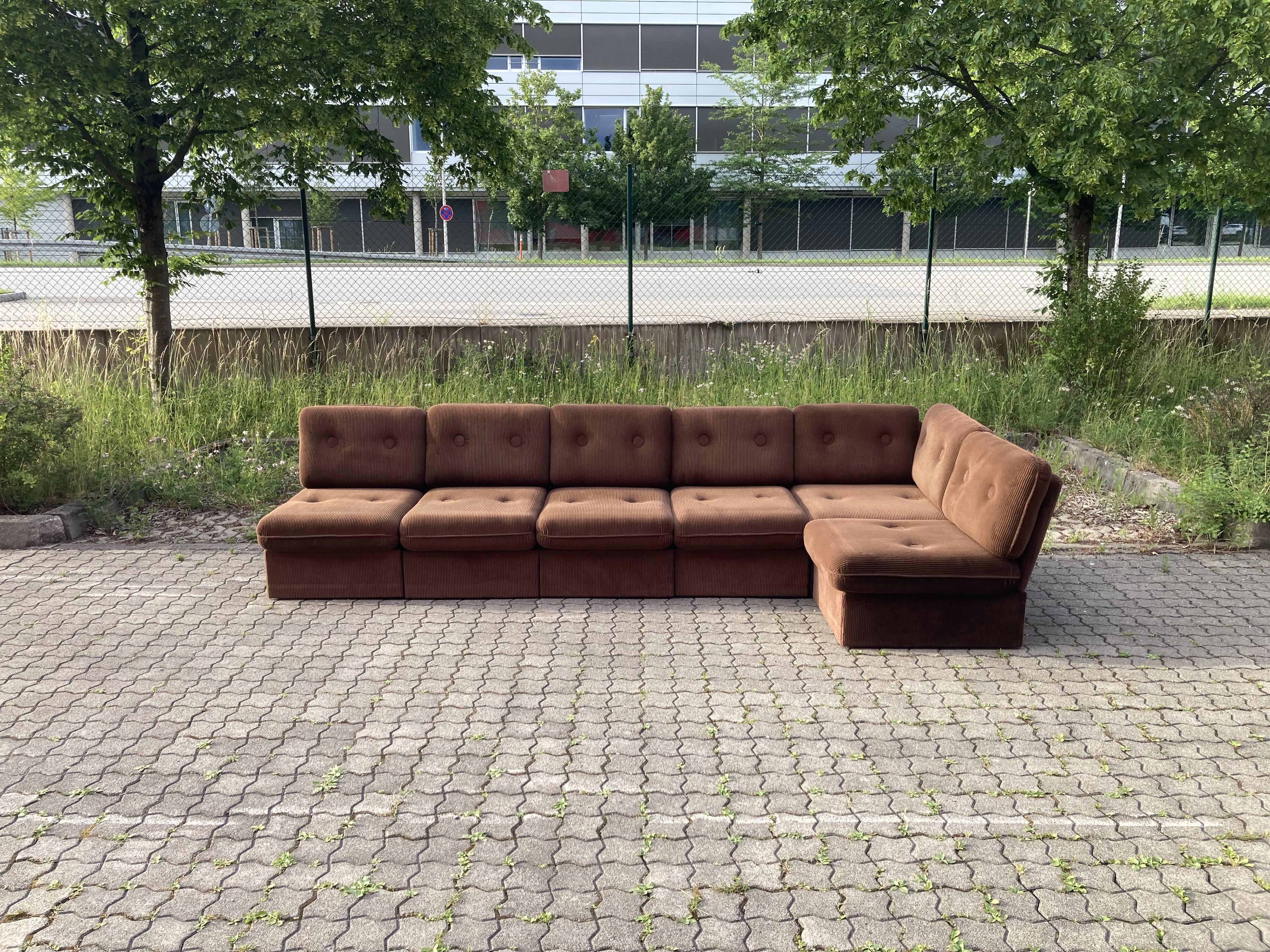 Vintage Modular Sofa in Brown Velvet Corduroy, 1970s