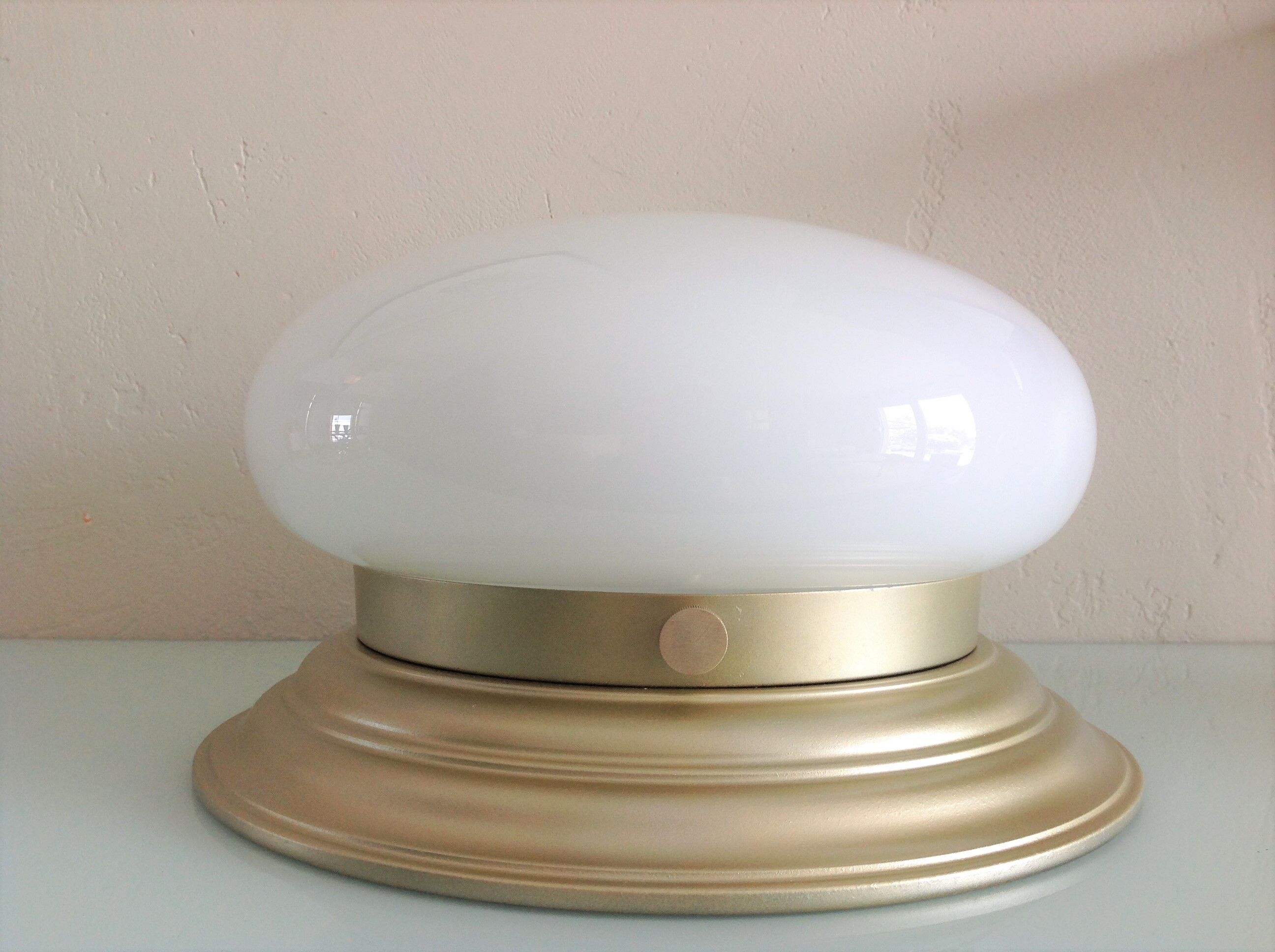 Ceiling lamp globe in white opaline and gold metal art deco style