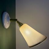 Applique tulipe vintage en verre granité blanc et doré