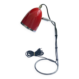 Desk, table lamp in red metal and silver vintage 1970