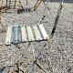 Wooden slatted garden chair with wooden slats and iron foot