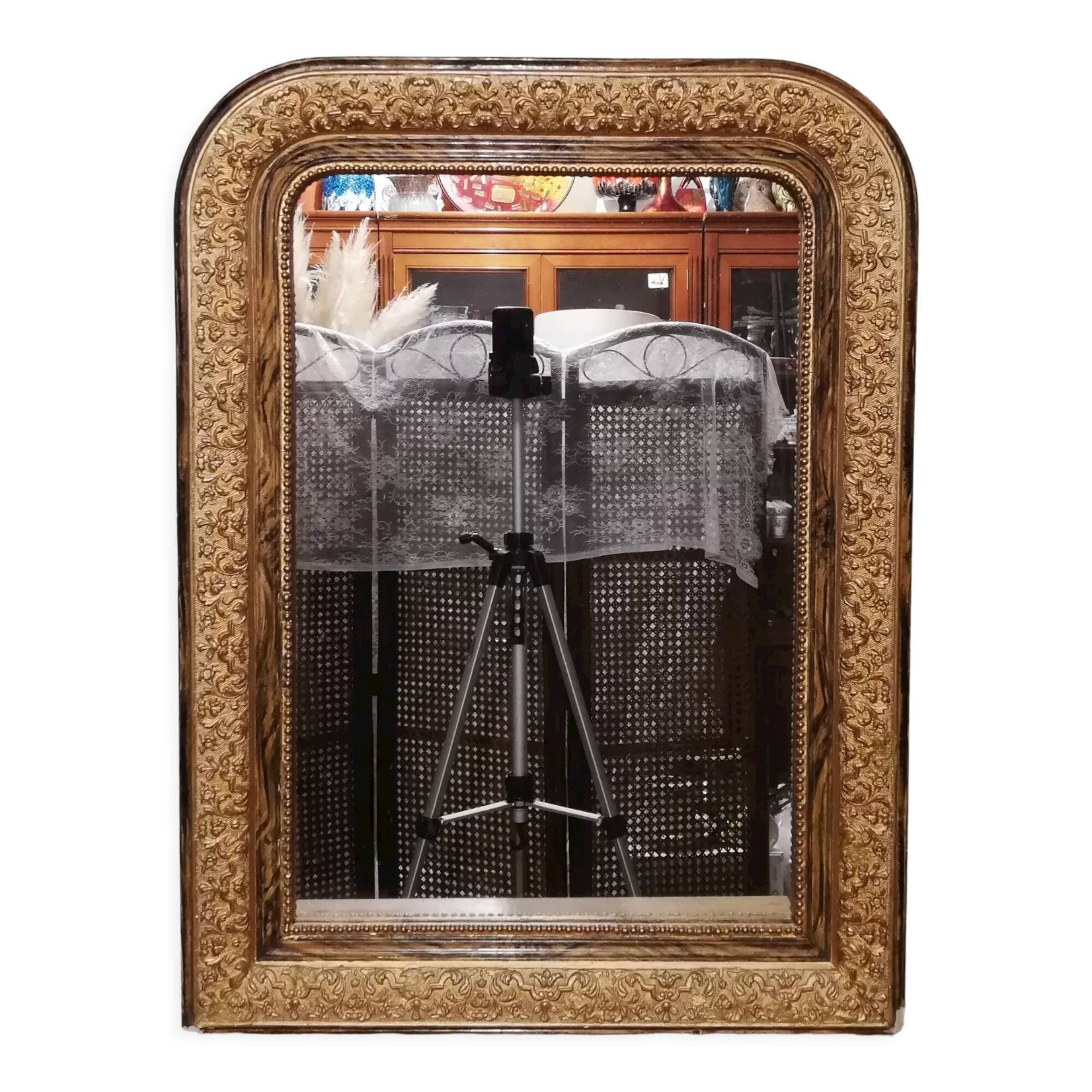Louis Philippe style mirror in elm-veneered wood and gilded stucco height 83cm