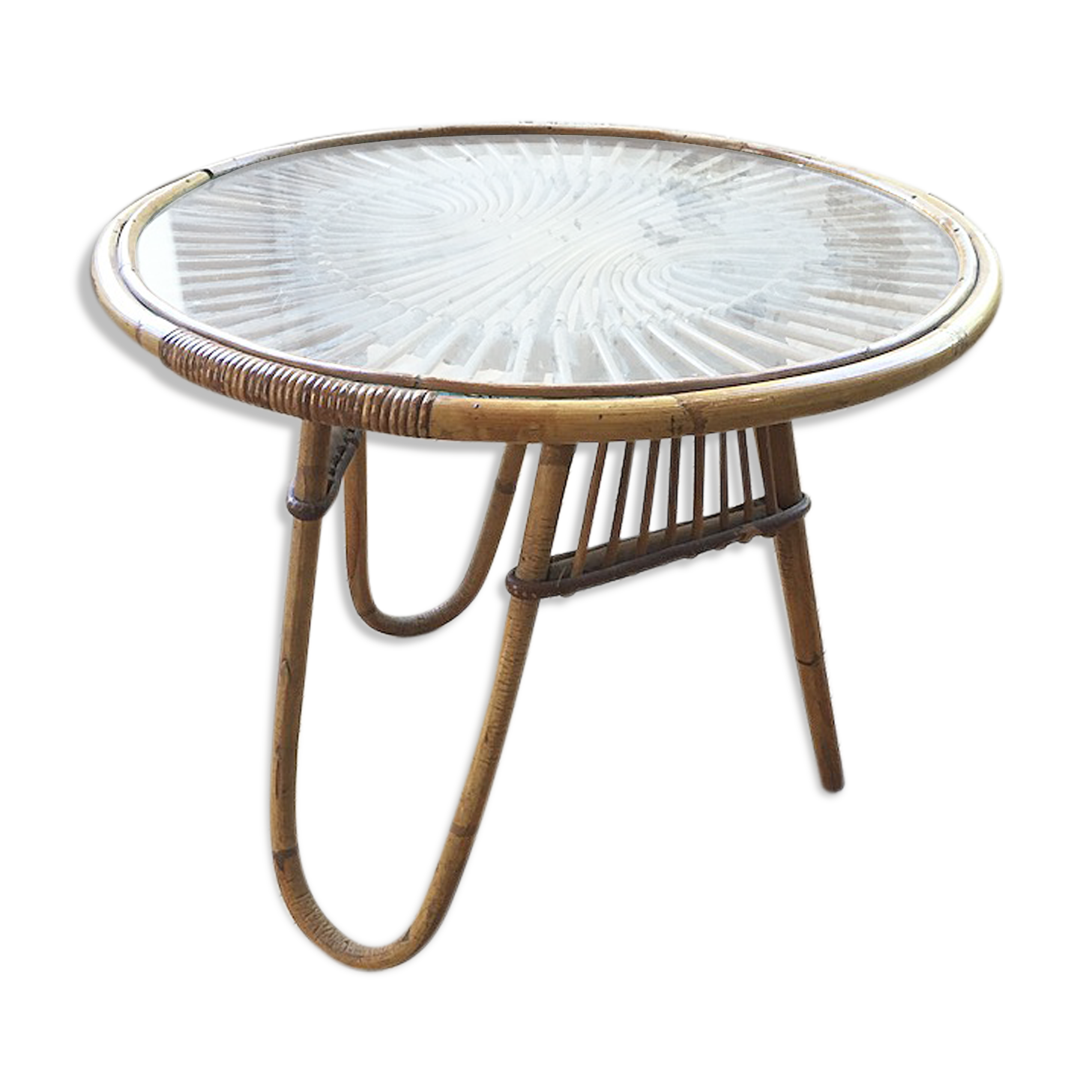 Vintage glass and rattan table