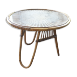 Vintage glass and rattan table