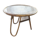 Table rotin et verre vintage