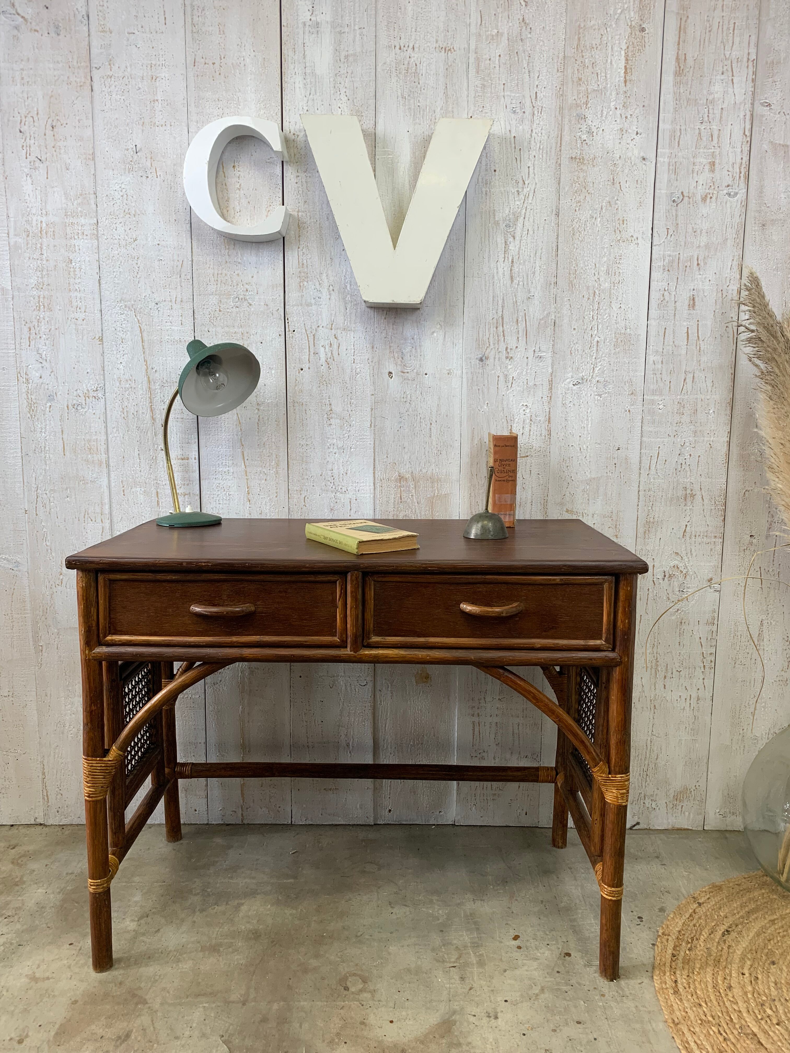 Rattan console/desk