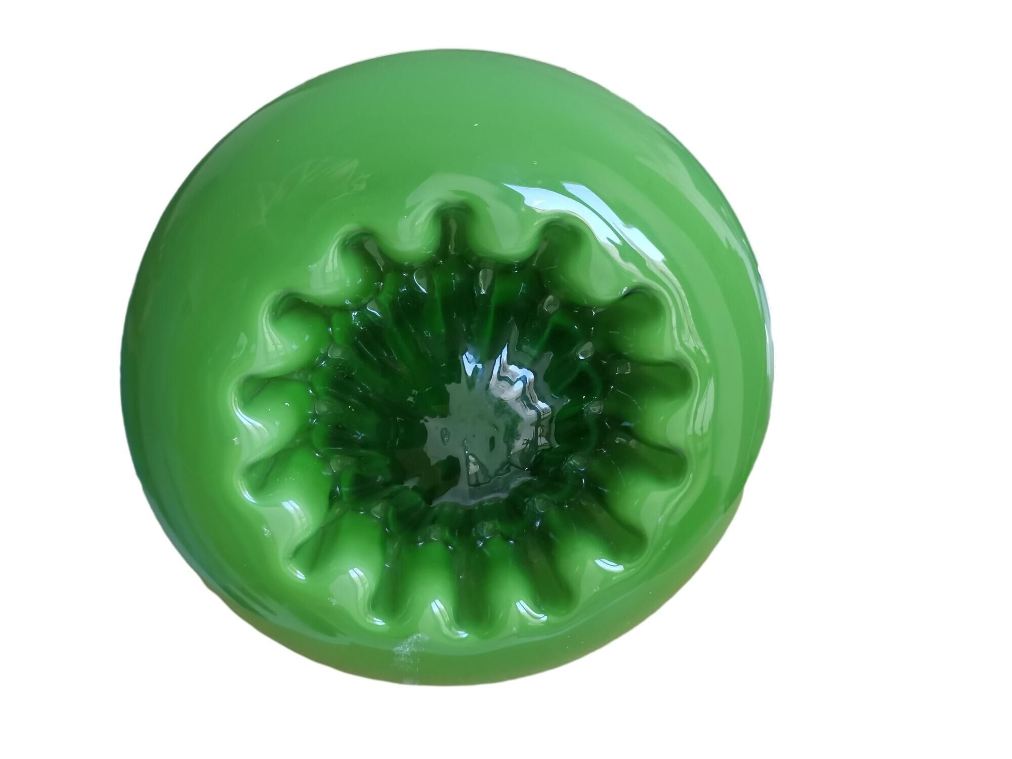 Mid-century portuguese green opaline glass hanging lamp 1960s