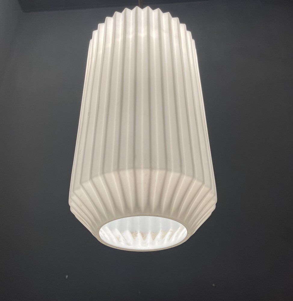 Opaline Glass Pleated Light Pendant, 1950s