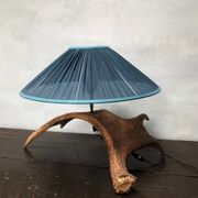 Lampe pied corne d'élan et abat jour de soie