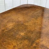 Table in walnut and beech burl, 1980s, with 1 extension leaf