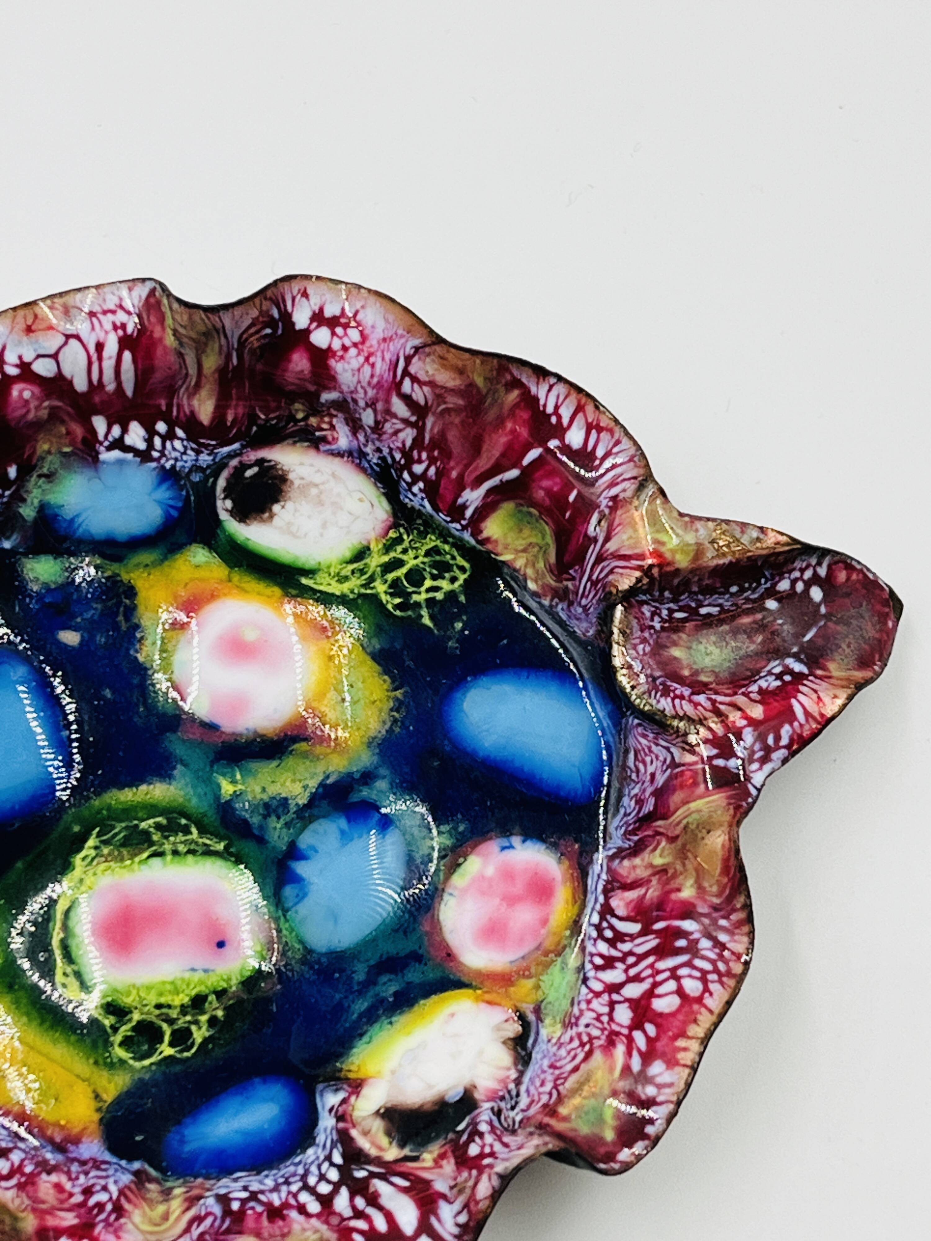 Vintage Fish Bowl Enamel on Copper Modernist 70s