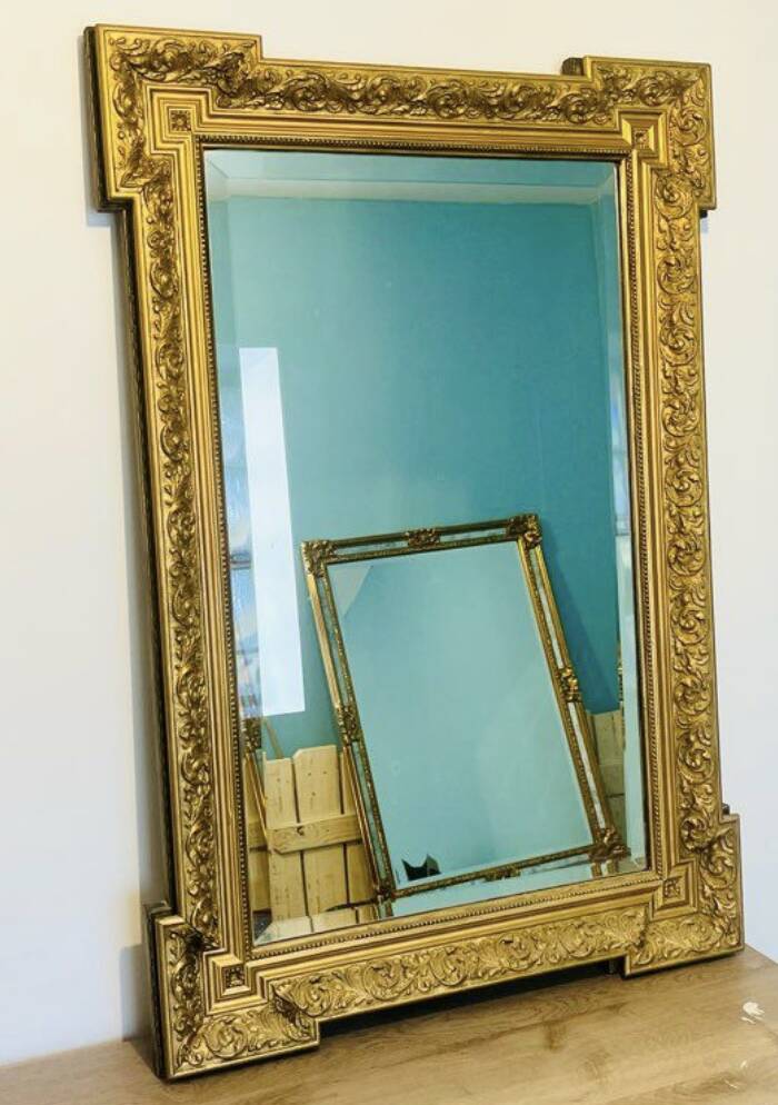 Antique gold leaf mirror – 99×67cm – bevelled glass,