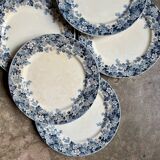 6 Sarreguemines flat plates in blue ironstone, "Récamier" service