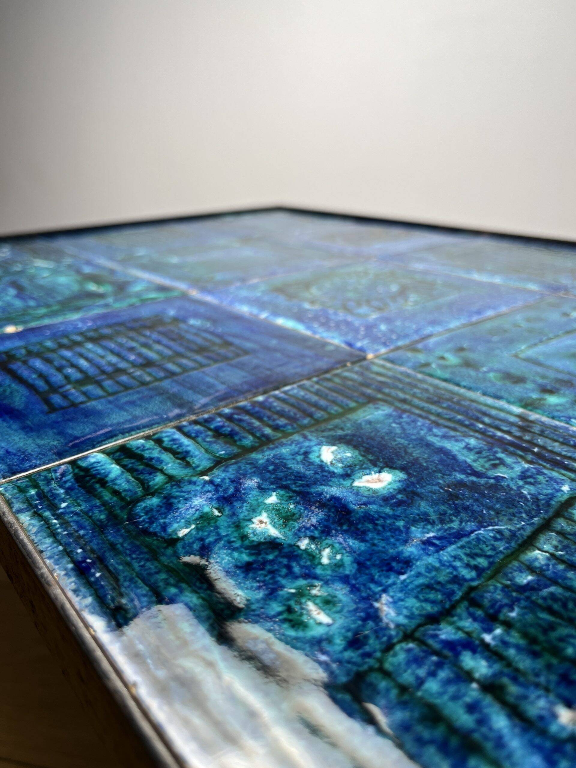 Blue ceramic coffee table by Robert & Jean CLOUTIER circa 1960