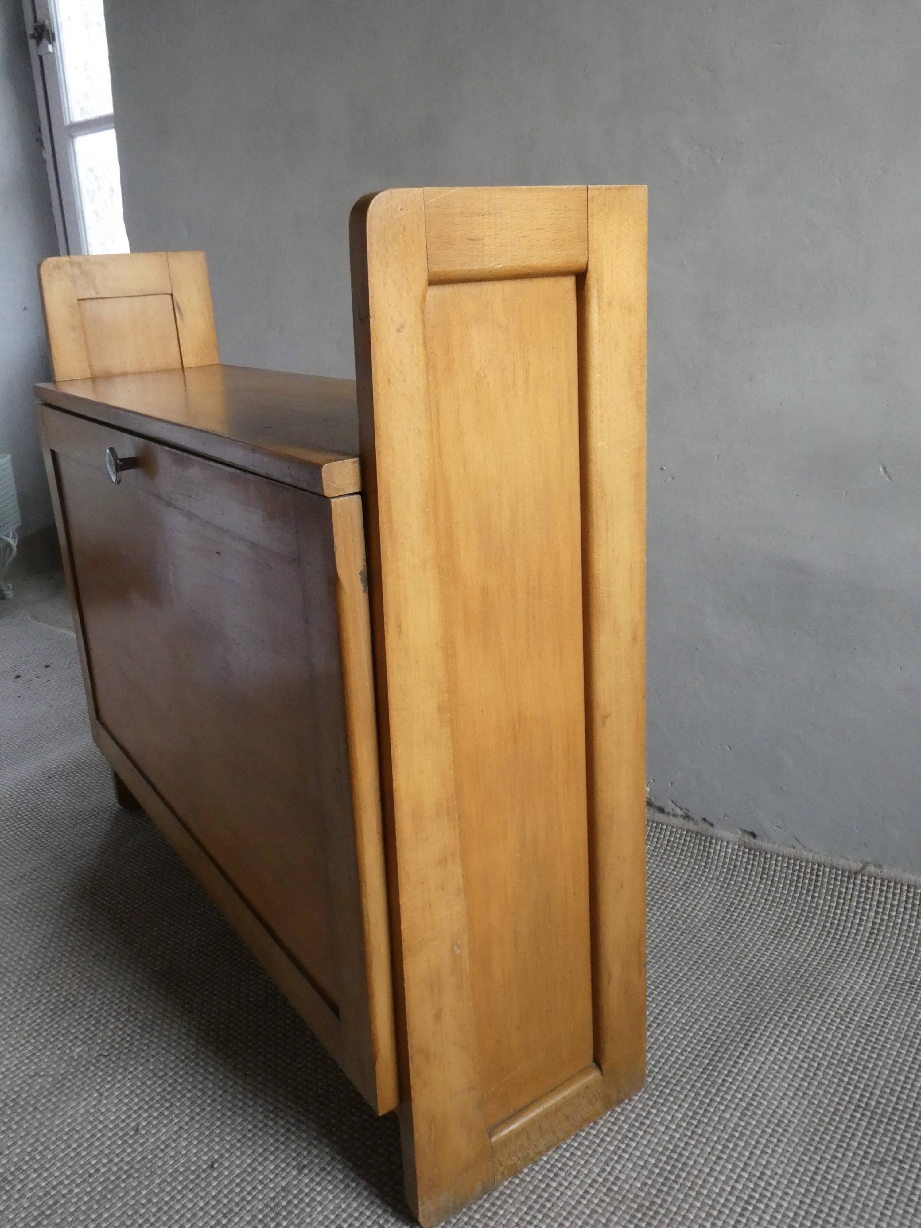 Light wood wall-mounted secretary from the 60s