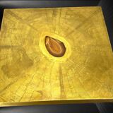 Vintage coffee table by Paco Rabane from the 70s in engraved brass and agate