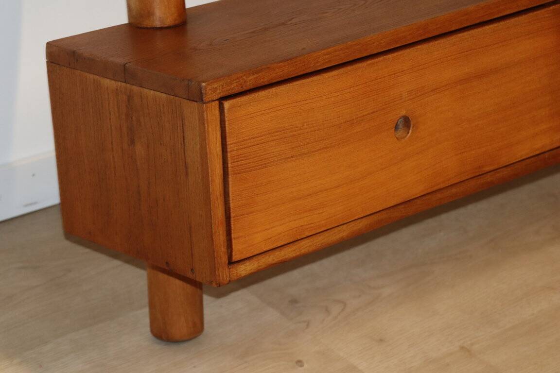 Vintage wall shelf unit in solid elm, 1970s