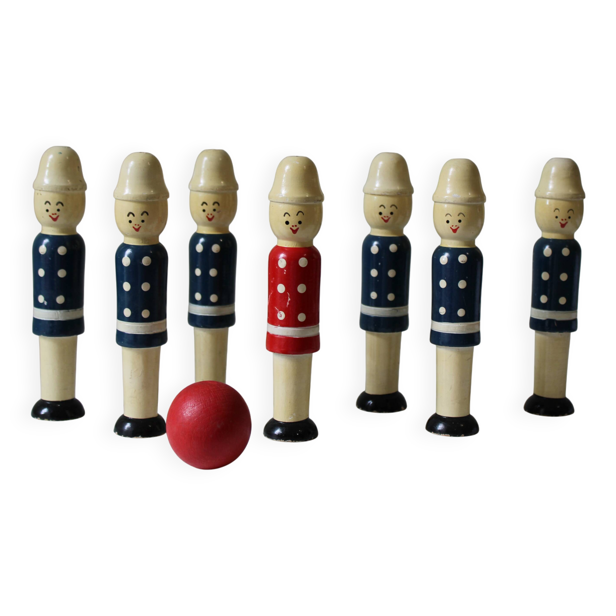 Vintage 1970s wooden soldier bowling set or bowling alley