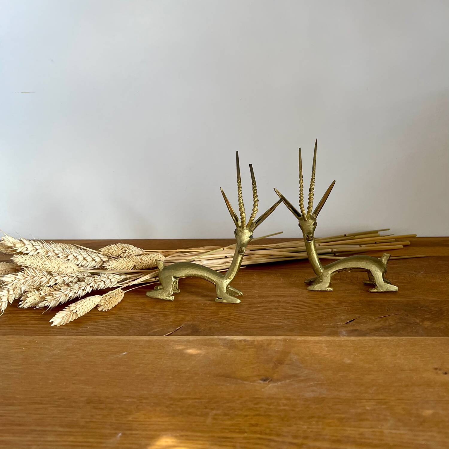 Pair of brass antelopes
