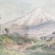 Watercolour signed by bernard aris, mount taranaki, new plymouth park, 1948