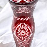 Large antique Bohemian vase, chiseled ruby color