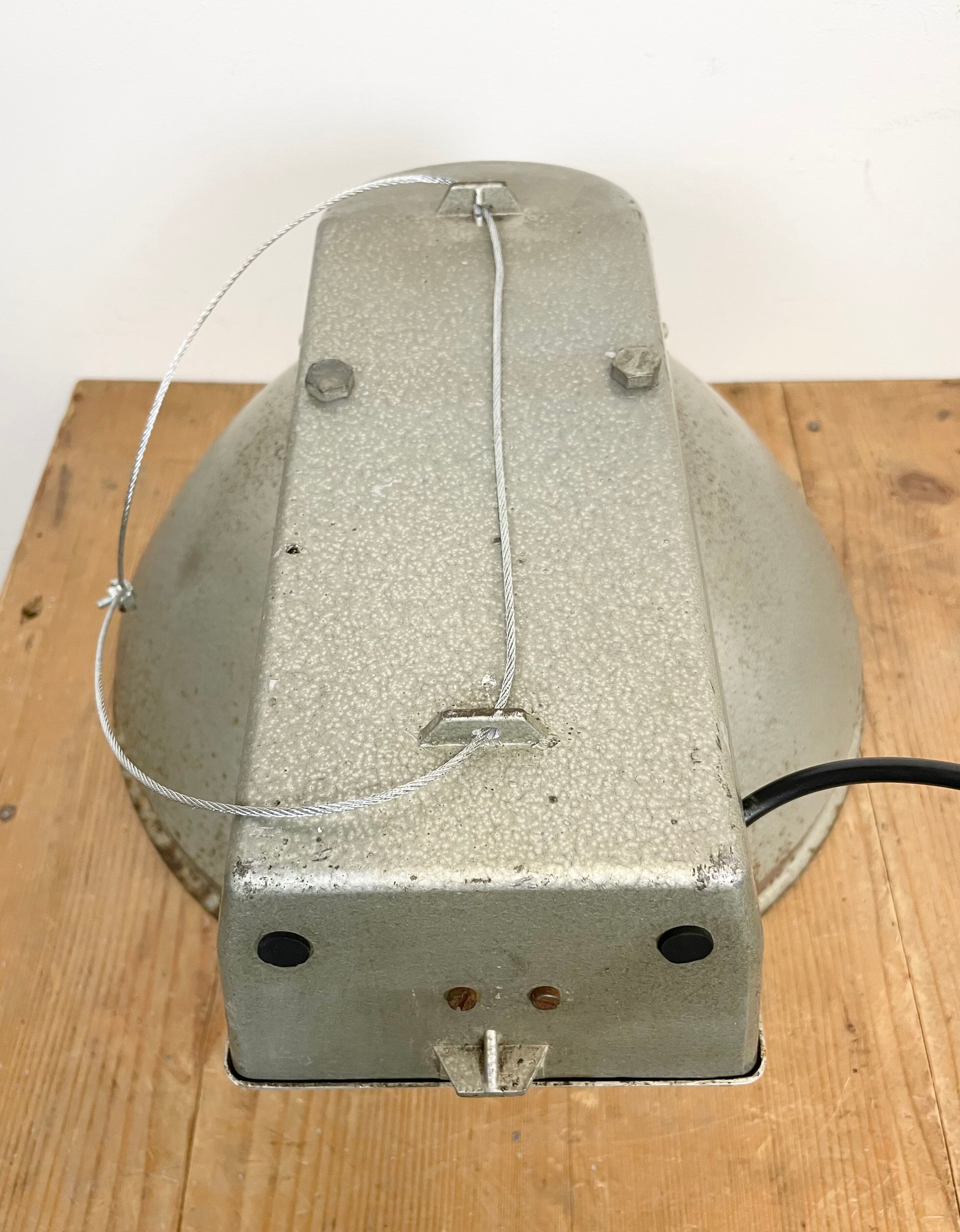 Industrial Factory Pendant Lamp with Frosted Glass Cover, 1970s