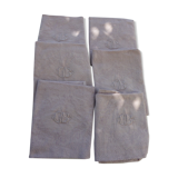 6 rectangular towels, damask cotton, Lilas tint and monogrammed OG, art deco