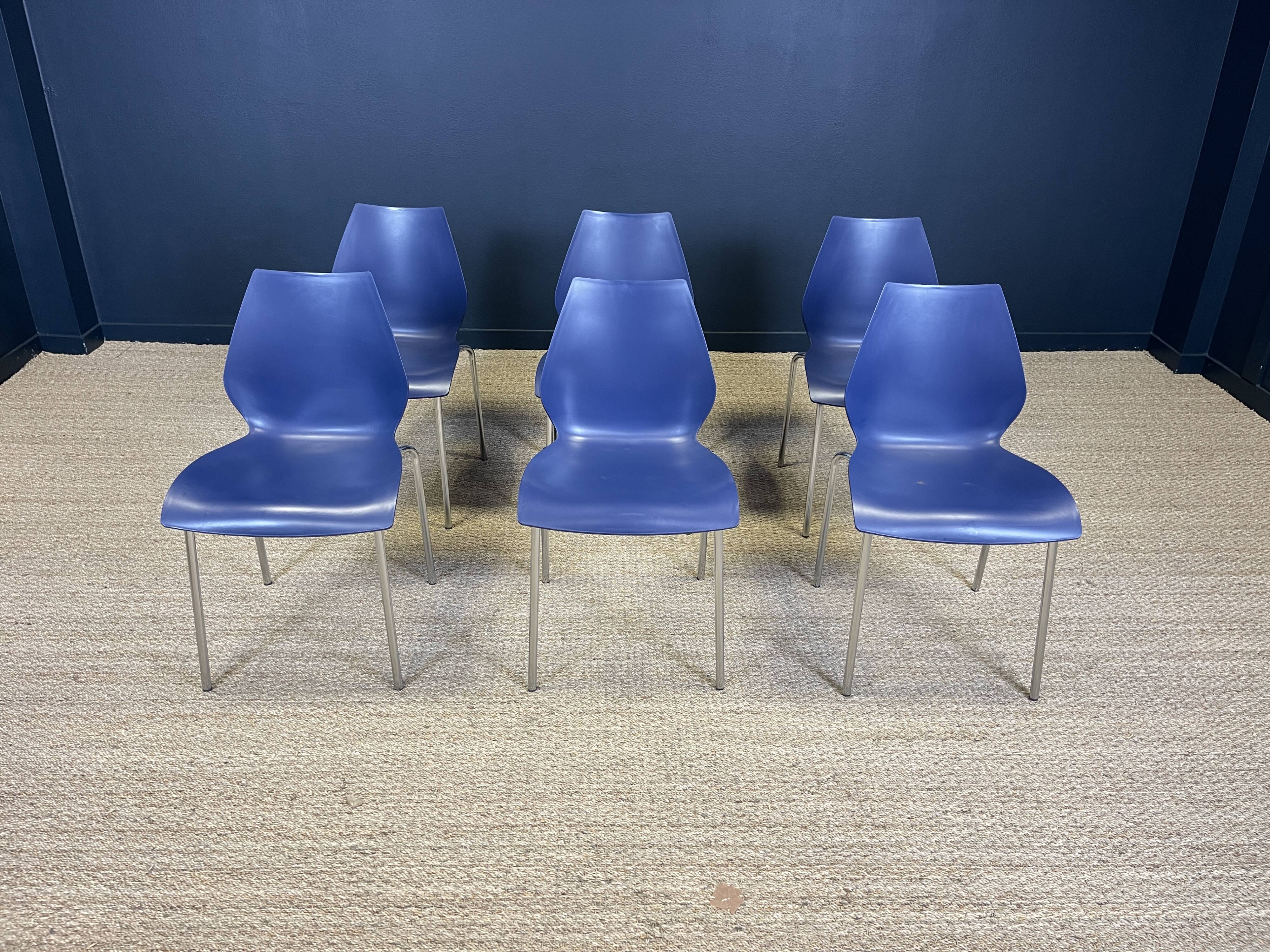 Set of 6 blue dining room chairs from the 2000s