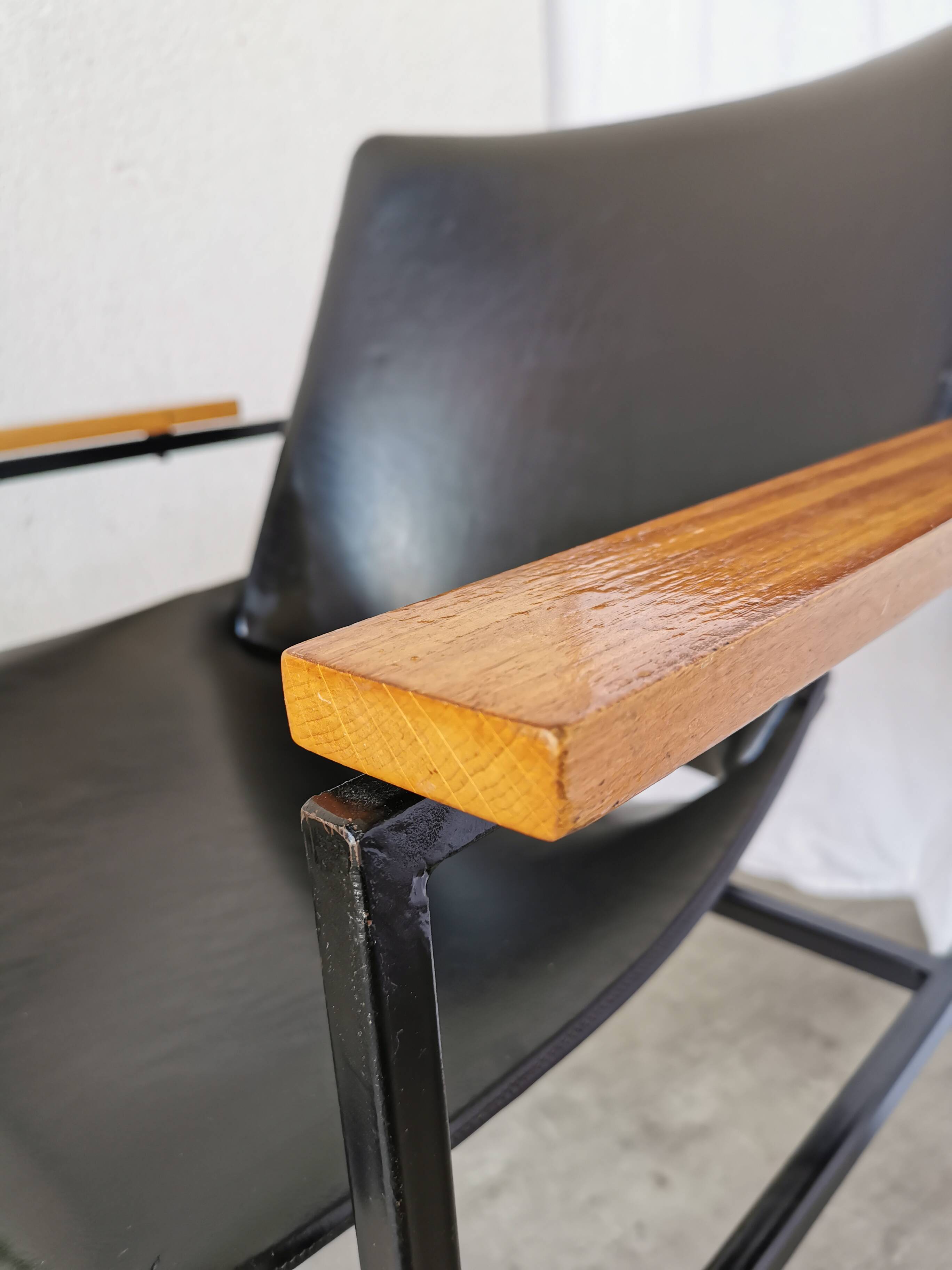 Vintage Niko Kralj Lounge Chair: Black Skai Leather & Wood Armrests