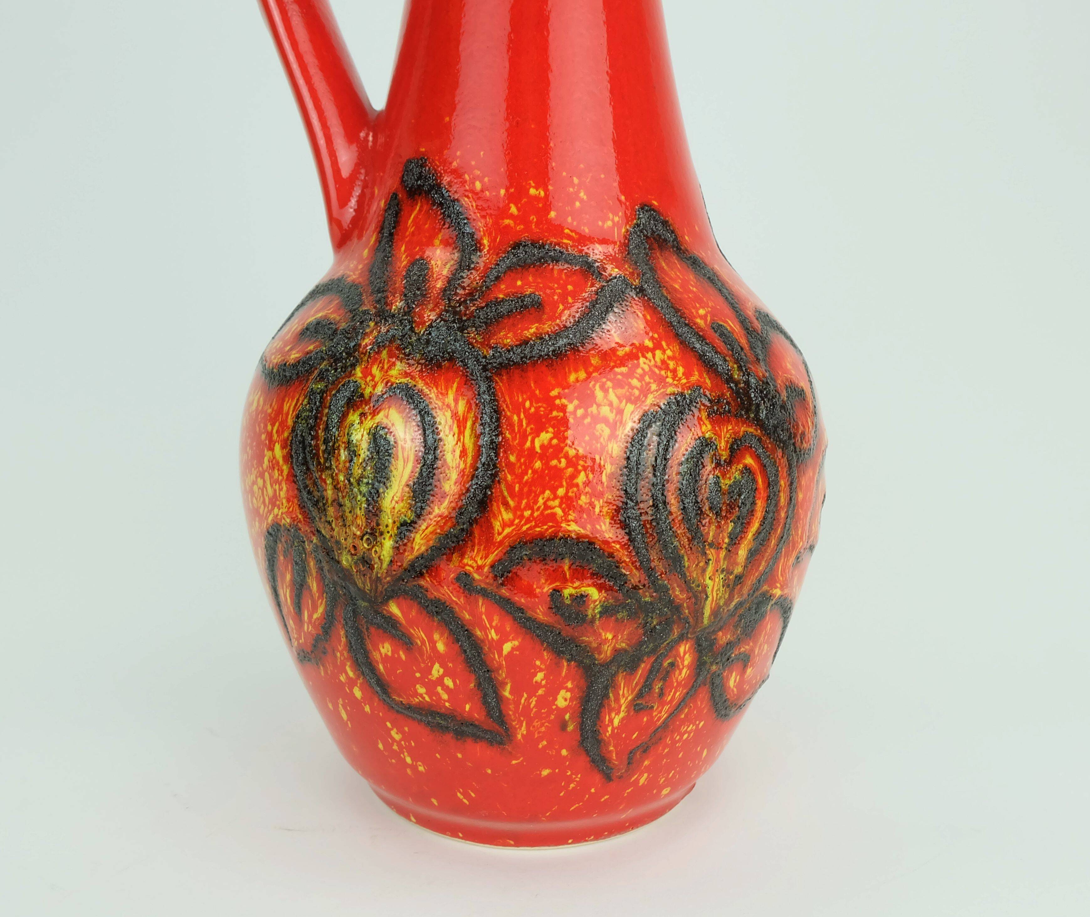 bay keramik 1960's 70's vintage VASE red yellow black lava pattern model 67