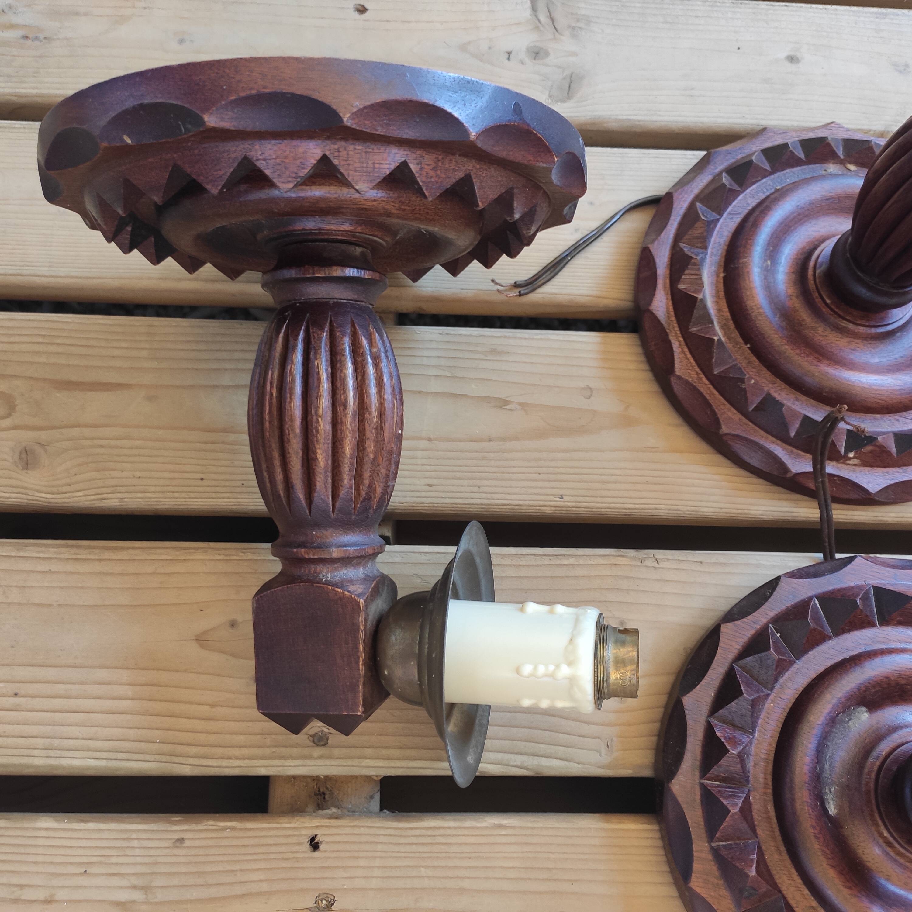 3 vintage wooden wall lights 1970