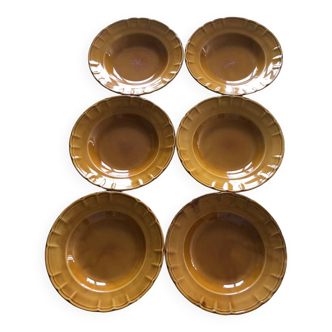 6 assiettes creuses ADP Luxceram ocre jaune Vintage