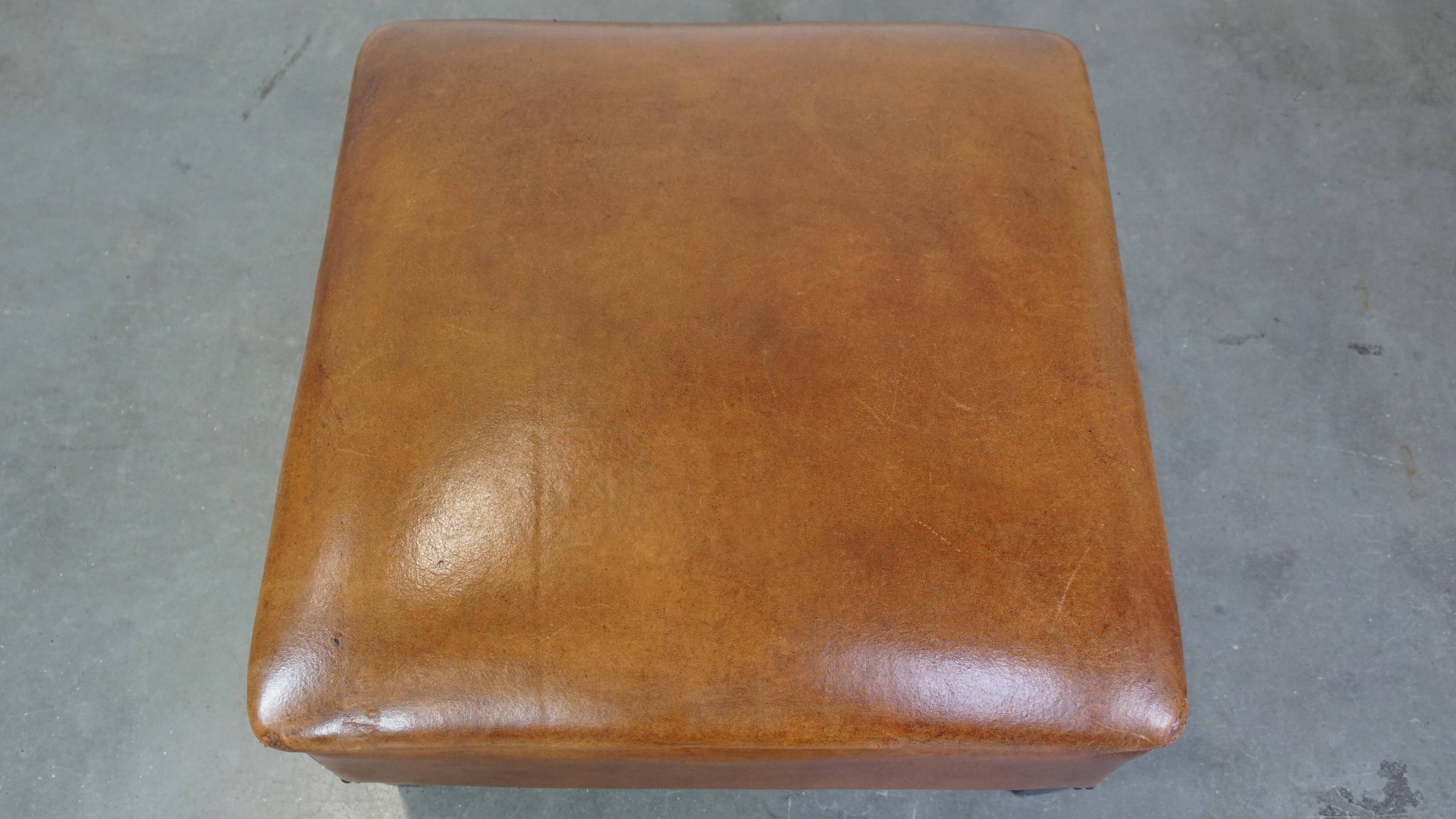 Large square sheepskin leather ottoman