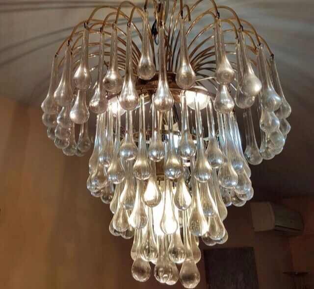 Paolo Venini drops handblown glass with gilt gold structure 1970