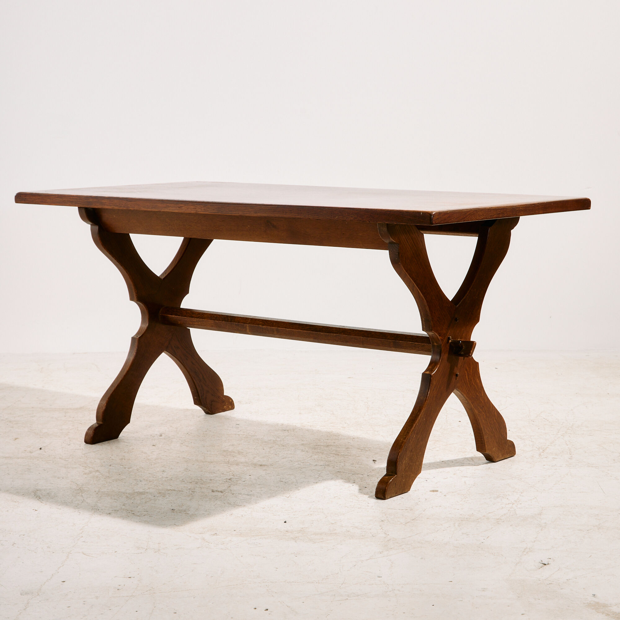 Brutalist oak dining set, set of 7.