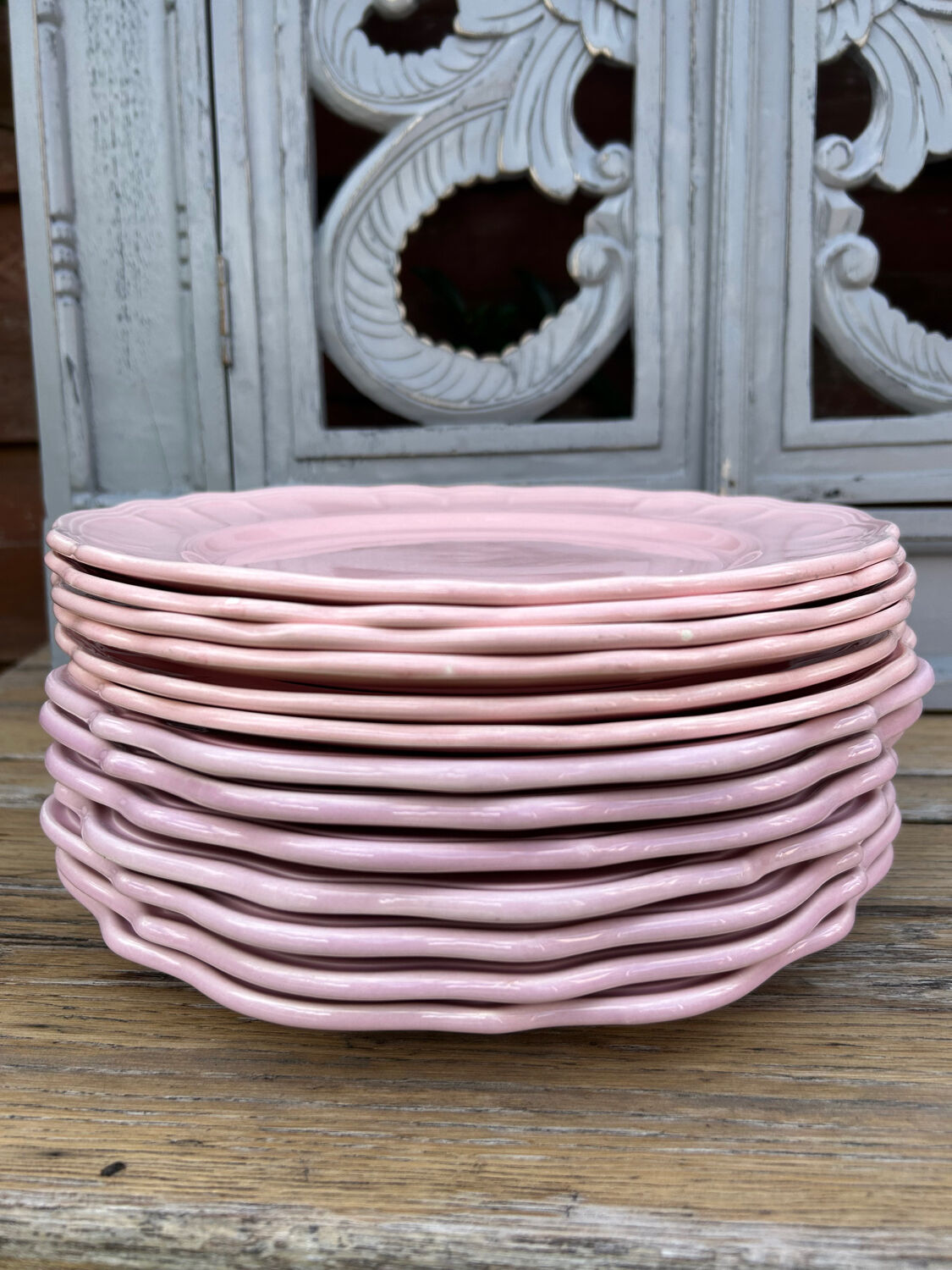 13 vintage powder pink plates