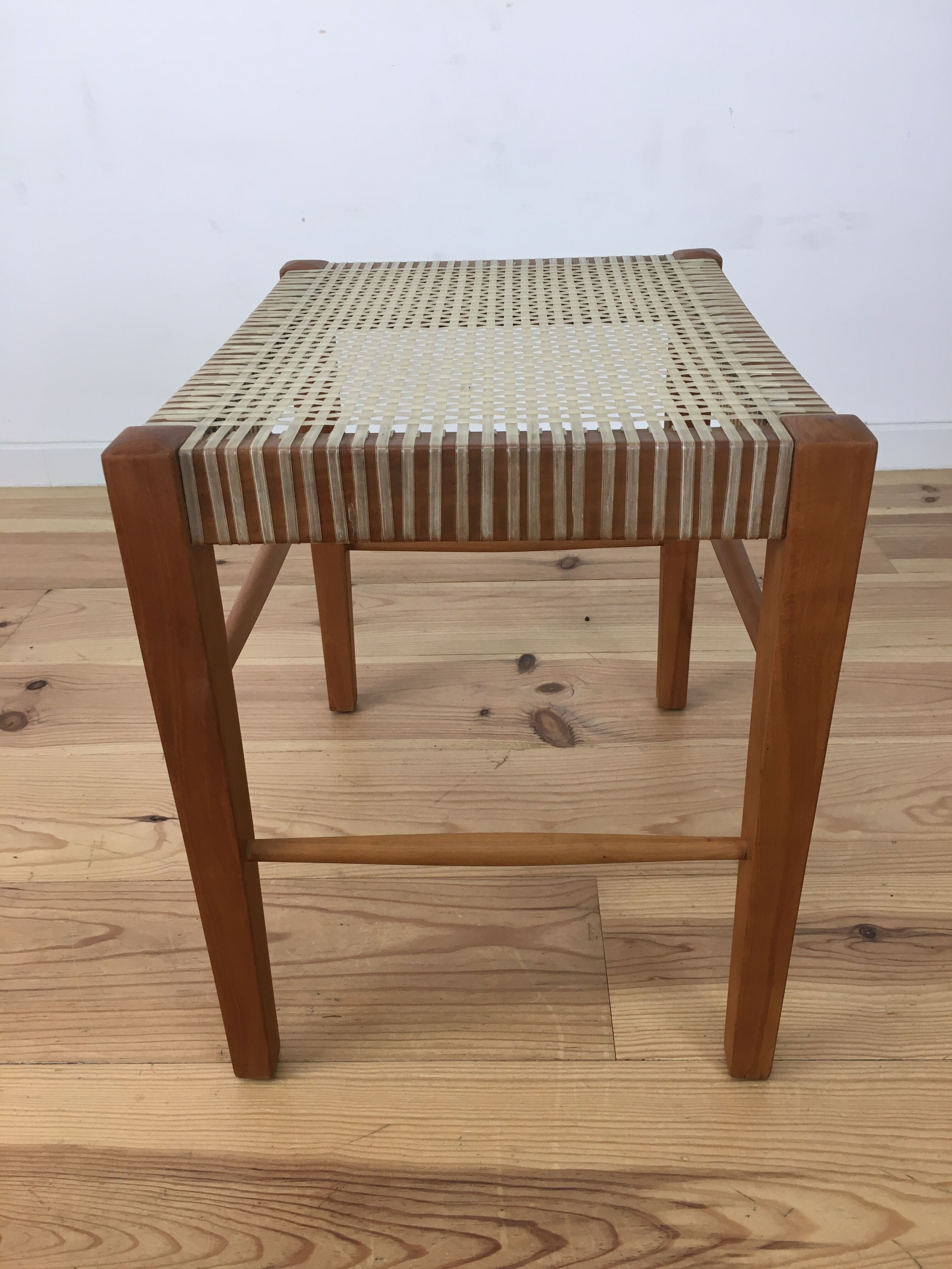 60s modernist stool, canning and wood