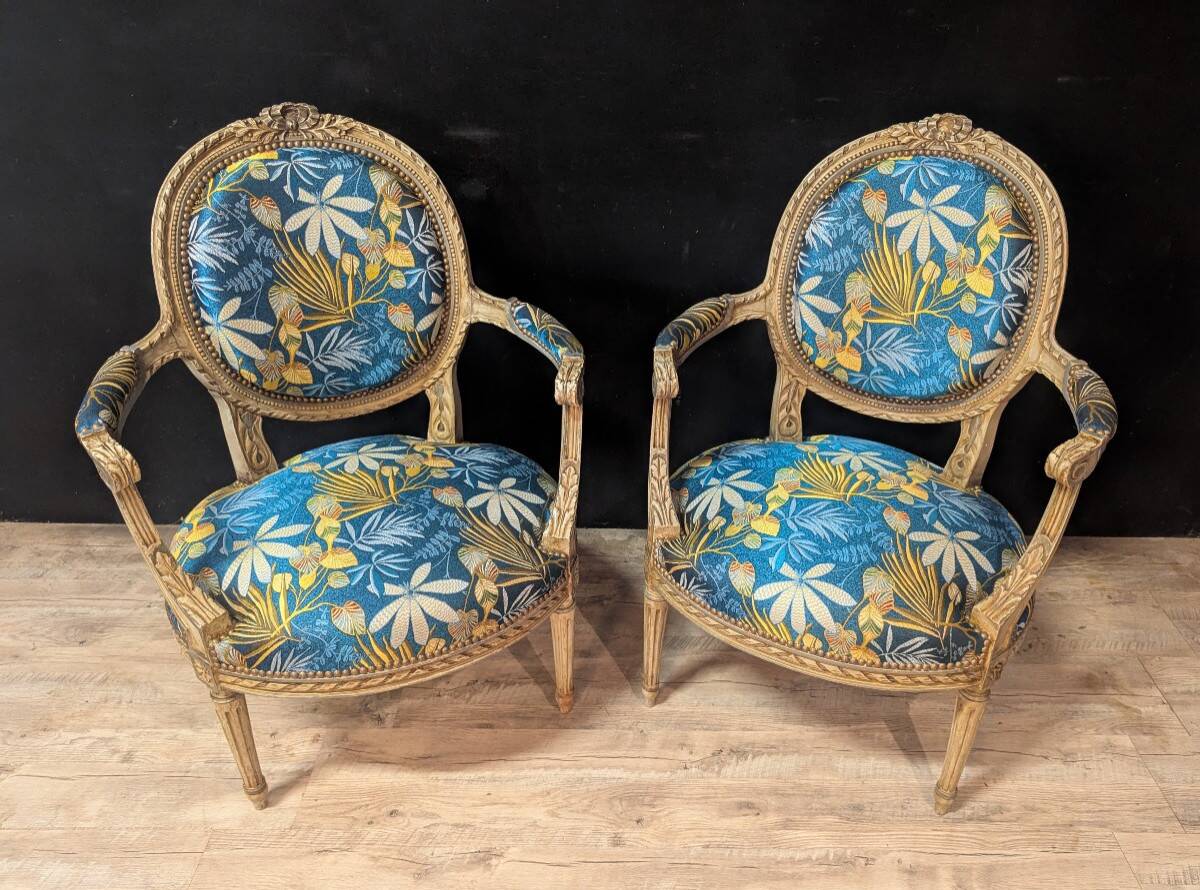 Pair of Louis XVI style armchairs
