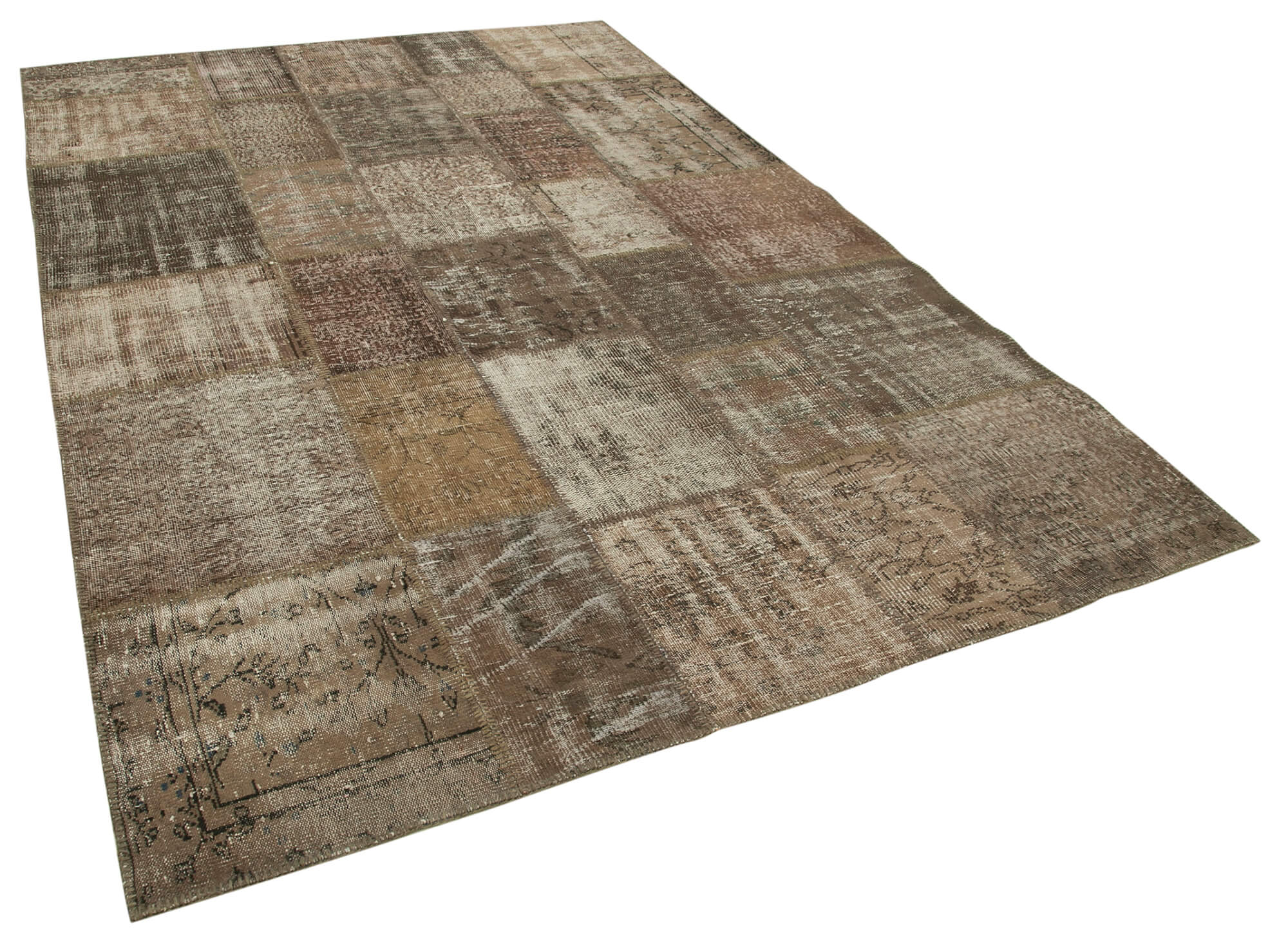 Hand-knotted turkish vintage 203 cm x 303 cm brown patchwork rug