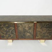 Brutalist Belgian enfilade in rosewood, resin, and brass from around 1970.