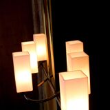 Chandelier of Maison Arlus, in black and gold metal and six rectangular opalines