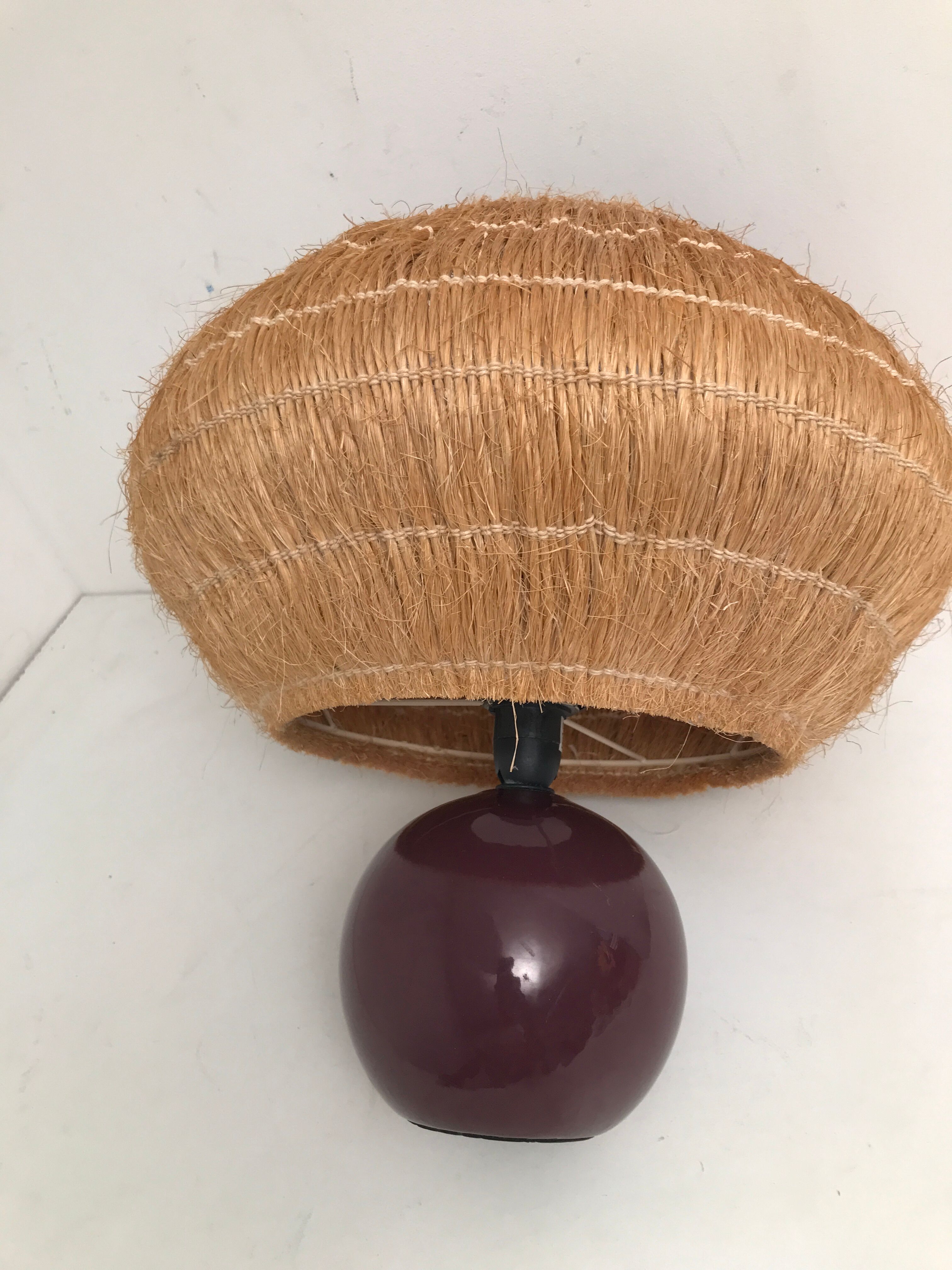 Ceramic table lamp and vintage straw