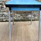 Extendable blue formica table and 2 chairs, 1960s