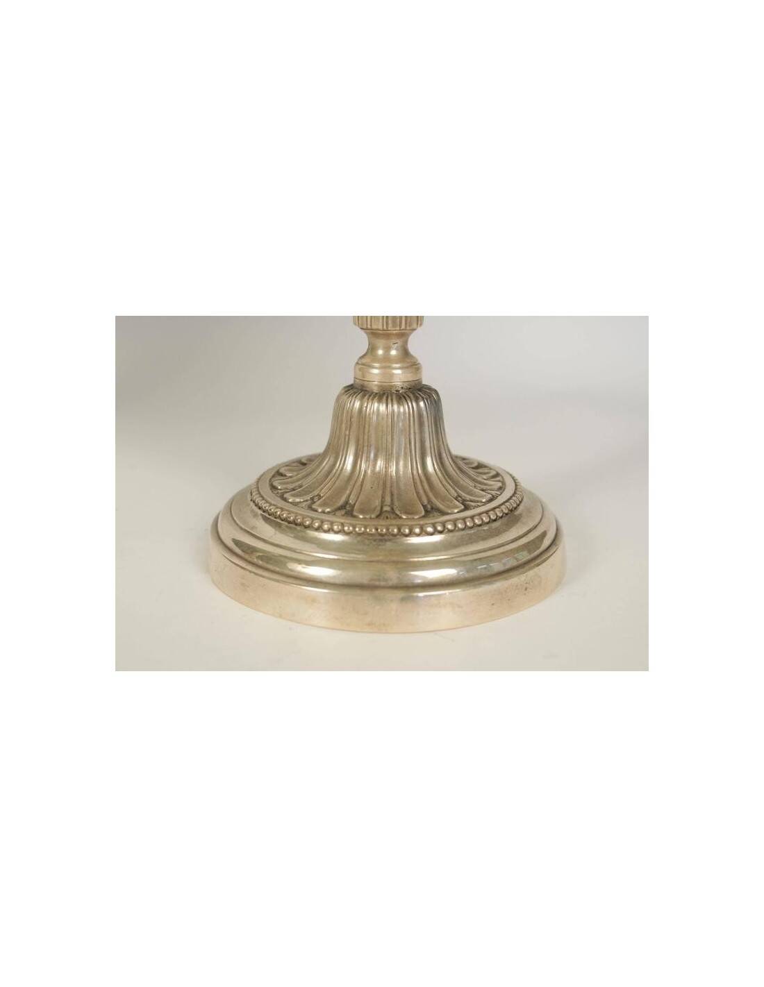 Candlesticks mounted as lamps, silver-plated bronze.