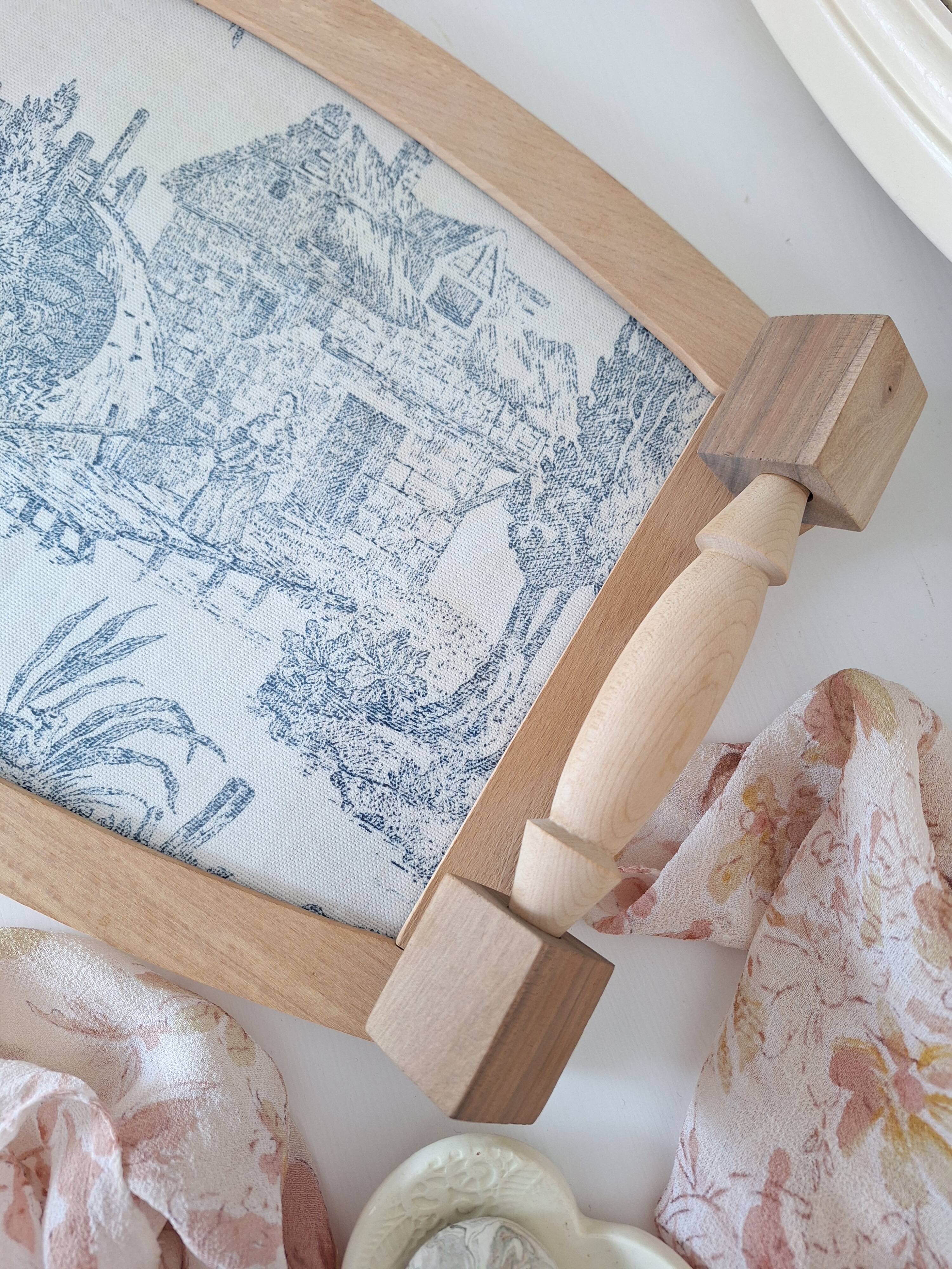 Wooden tray and blue toile de Jouy
